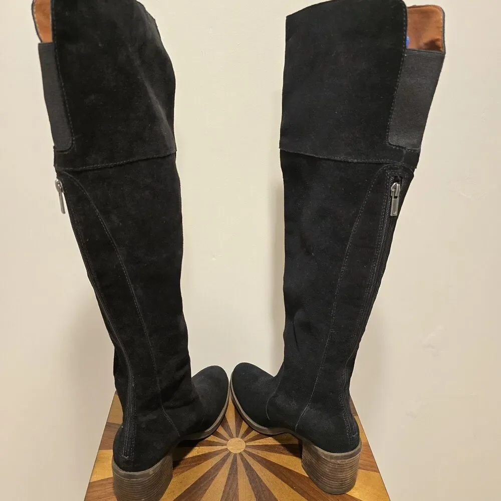 Lucky Brand Rayla Boots Black Suede Over The Knee Heeled 8.5 Womens Western Boho